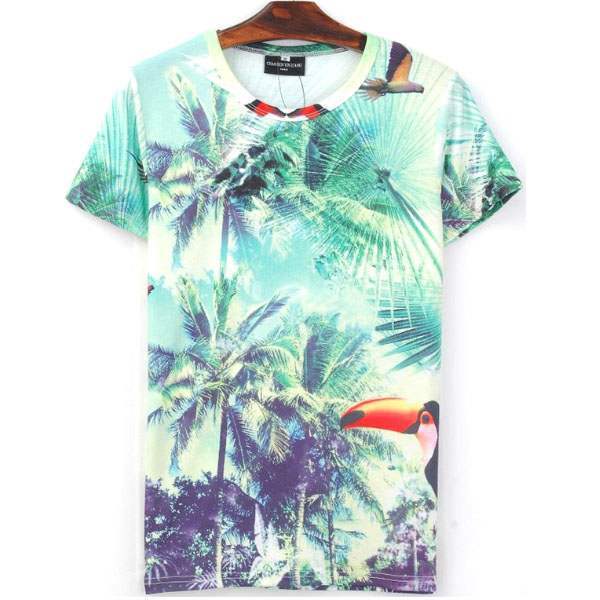 T-shirt à manches courtes Casual Fashion Palms Print Tropical Summer